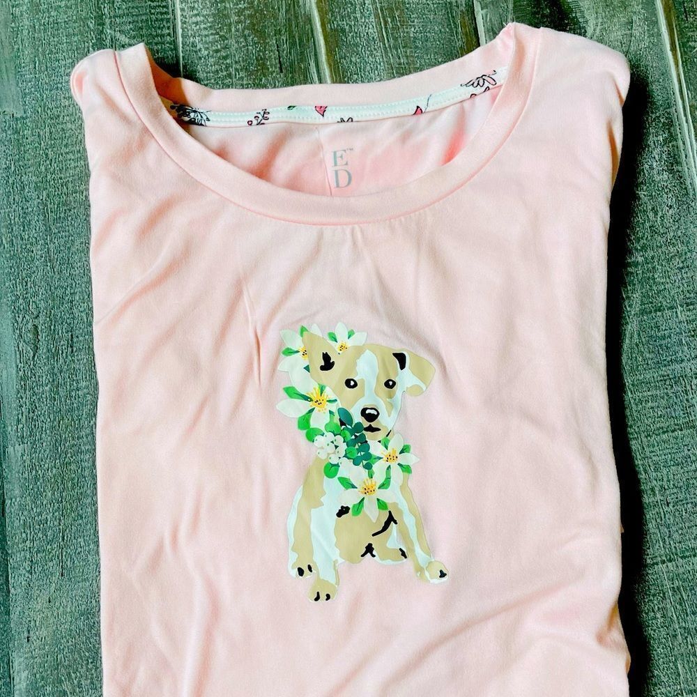 Ellen Degeneres Pink Dog Graphic Night Sleep PJ Shirt S